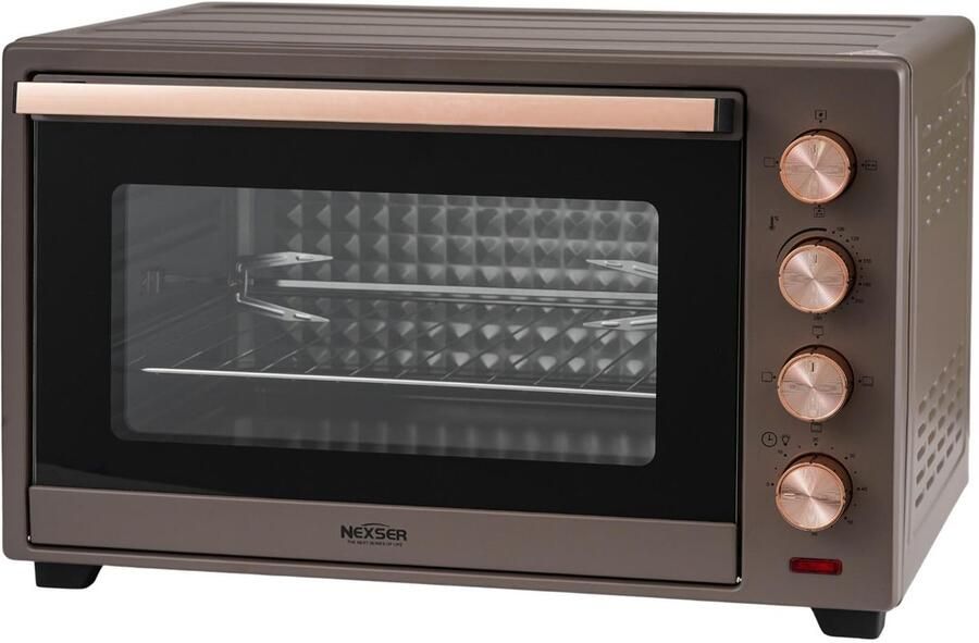Nexser 48L Multifunctionele Air Oven – 2000W – Elektrische RVS Oven voor Bakken Braden Pizza Grillen en Air Frying – Grote Capaciteit voor Thuis en Horeca Bruin