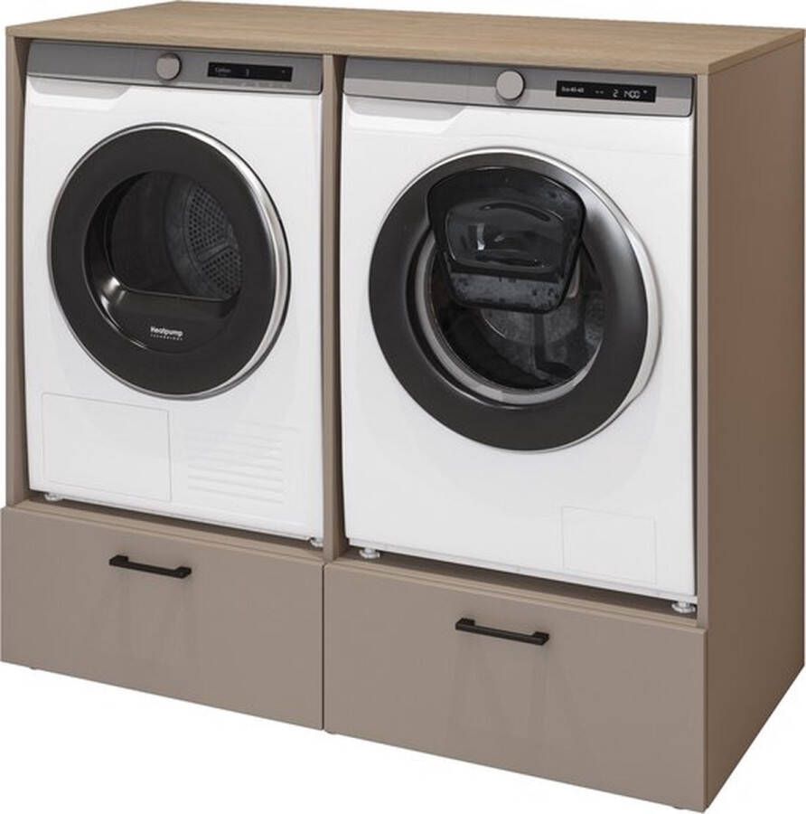Trendmeubel Wasmachine droger ombouw en kast met wasmand- 132 cm Beige