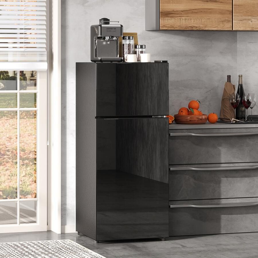 HAUSS SPOLE Minikoelkast – Met Vriesvak 92 Liter – 42 5 x 42 5 x 102 cm – Roestvrij Staal – Zwart – Voor Keuken En Kantoor