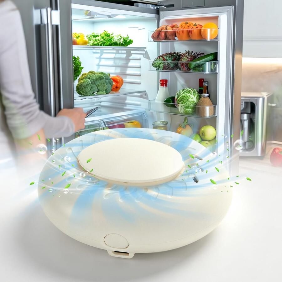 Oplaadbare koelkast deodoriser luchtverfrisser deodoriser met aromatherapie doos en USB opladen 3-speed luchtreiniger mini geurverwijderaar voor koelkast kast badkamer auto schoenenkast (wit)