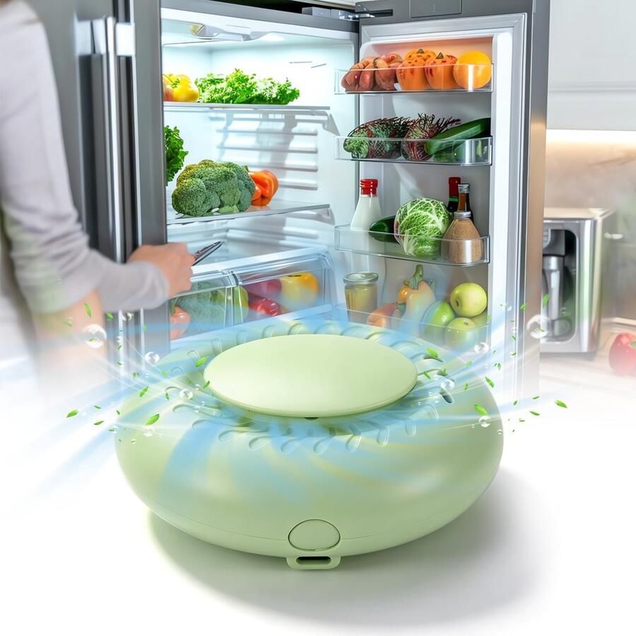Oplaadbare koelkast deodoriser luchtverfrisser deodoriser met aromatherapie doos en USB opladen 3-speed luchtreiniger mini-geurverwijderaar voor koelkast kast badkamer auto schoenenkast (groen)