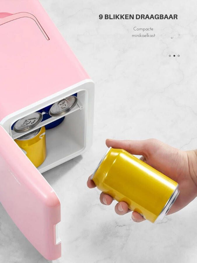 PEAM‎ Mini-Koelkast 6 Liter 9 Blikjes Draagbare Koeler En Warmer Persoonlijke Koelkast Voor Huidverzorging Cosmetica Dranken Levensmiddelen Ideaal Voor Slaapkamer Kantoor Auto Freonvrij Roze