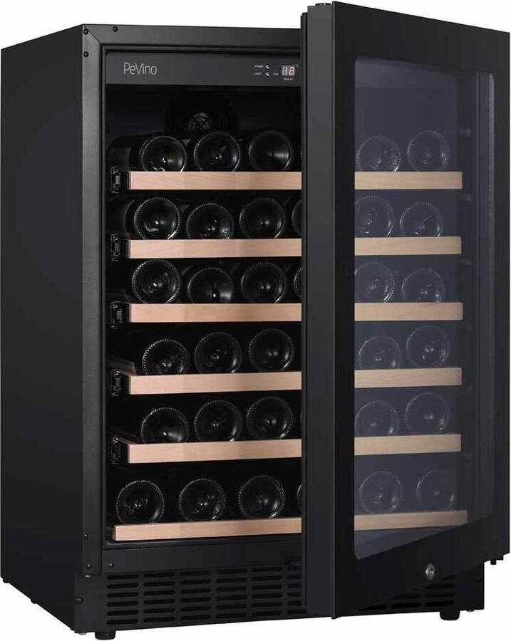 Pevino Noble PN45S-HHB 41 flessen 1 zone Zwart glazen front Slot Uitschuifplateaus