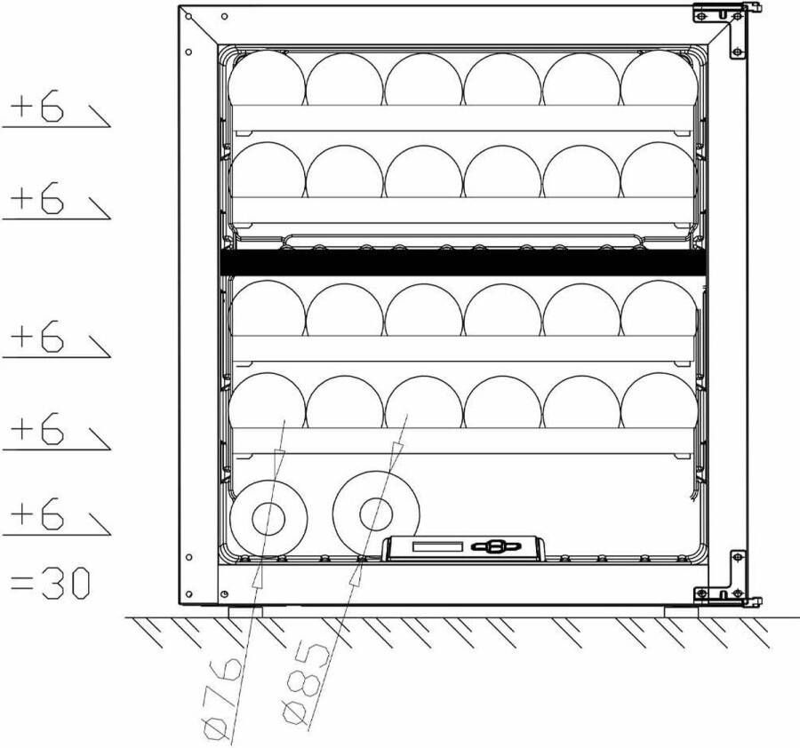 Pevino Premium 30 Flessen Inbouw wijnkoelkast PI30D-B 2 zones Nismaat 60 cm Stil 38 dB 4 schuifplateaus