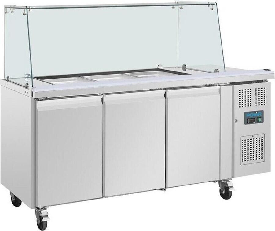 Polar U-Serie Driedeurs Saladette met Vierkant Kuchscherm UA018 Horeca & Professioneel