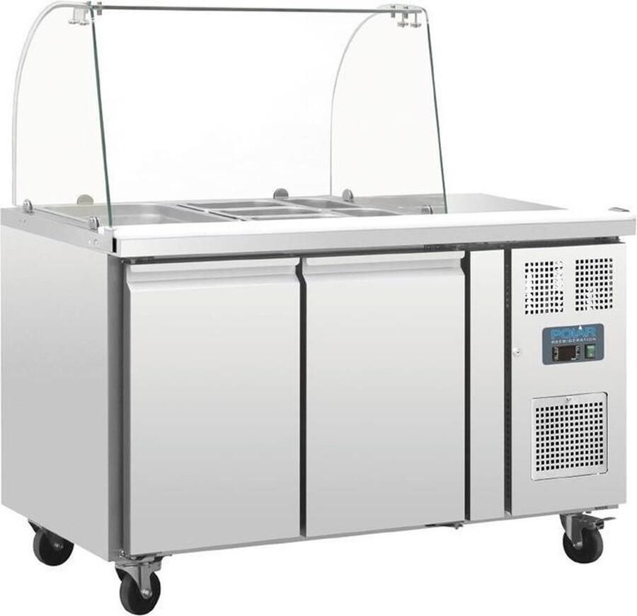 Polar U-serie GN gekoelde saladette met glazen opzetvitrine 2-deurs