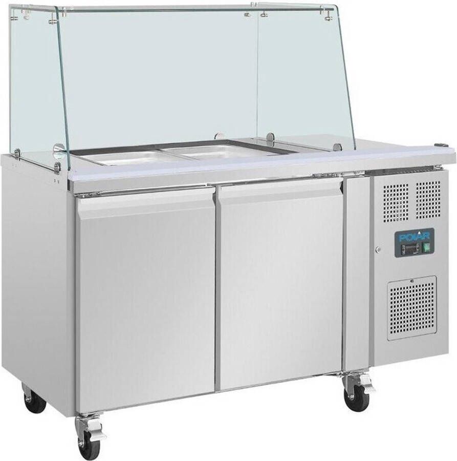 Polar U-Serie Tweedeurs Saladette met Vierkant Kuchscherm UA017 Horeca & Professioneel