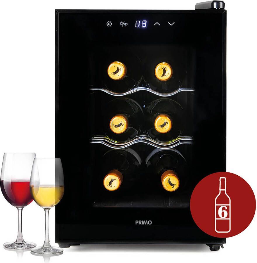 PRIMO PR168WK Wijnkoelkast Wijnklimaatkast 6 Flessen E Zwart