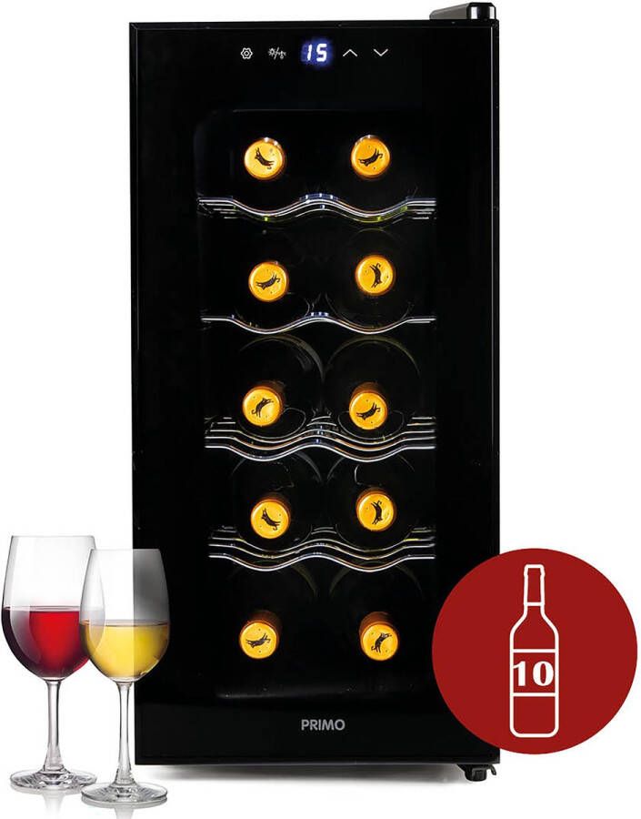 PRIMO PR170WK Wijnkoelkast Wijnklimaatkast 10 Flessen E Zwart