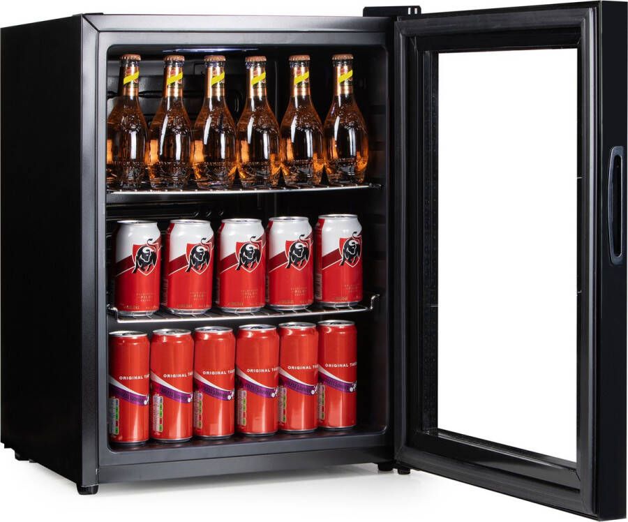 PRIMO PR179BC Drankkoelkast Minibar Mini Koelkast Glazen deur Vrijstaand 60L D Zwart