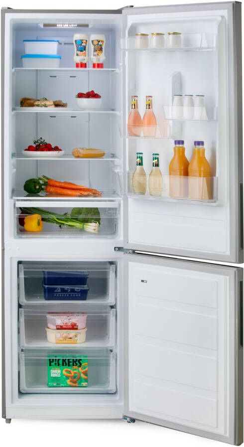 PRIMO PR184CIN Koelvriescombinatie No Frost 310L Vrijstaande Koelkast D 35dB Stil – Inox