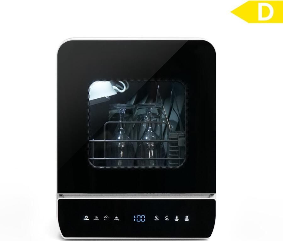 Puluomis Mini Vaatwasser Afwasmachine Vrijstaand 3 Couverts 7 Wasprogramma's Incl. Bestekmandje Zwart