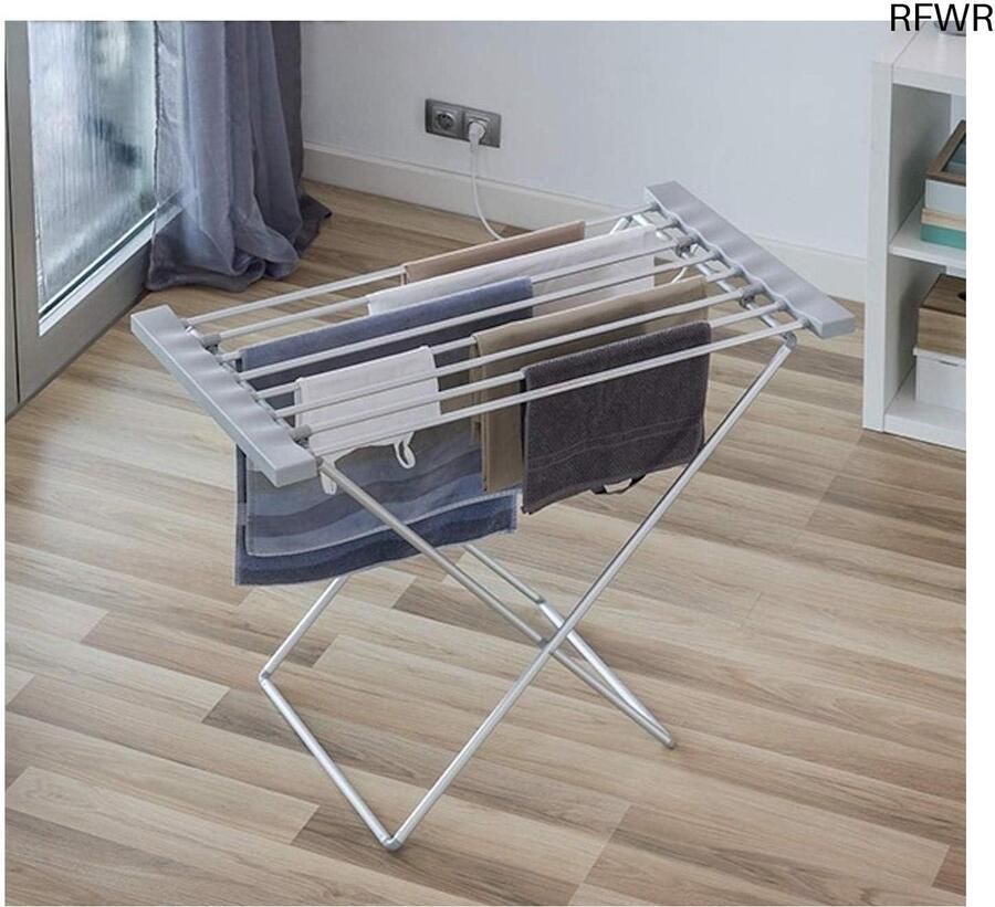 RFWR Elektrisch opvouwbaar droogrek met 8 verwarmingsstangen roestvrij en energiezuinig