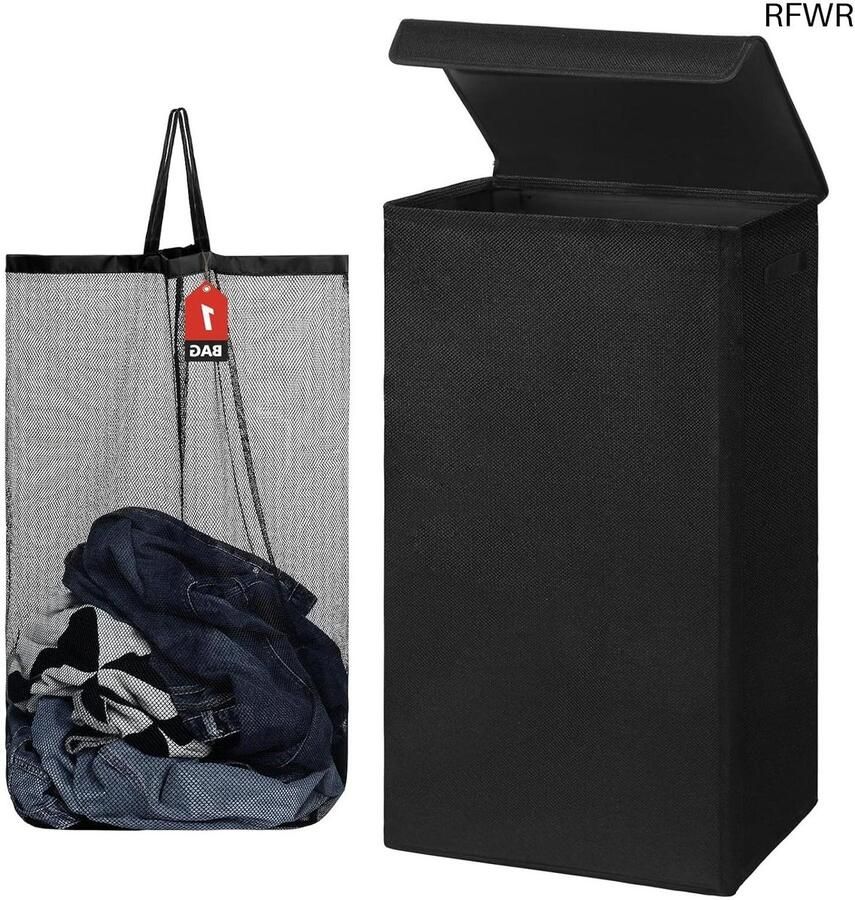RFWR Grote Wasmand met Deksel en Uitneembare Waszakken 100L Opvouwbare Wastrommel voor Slaapkamer Badkamer en Studentenhuis