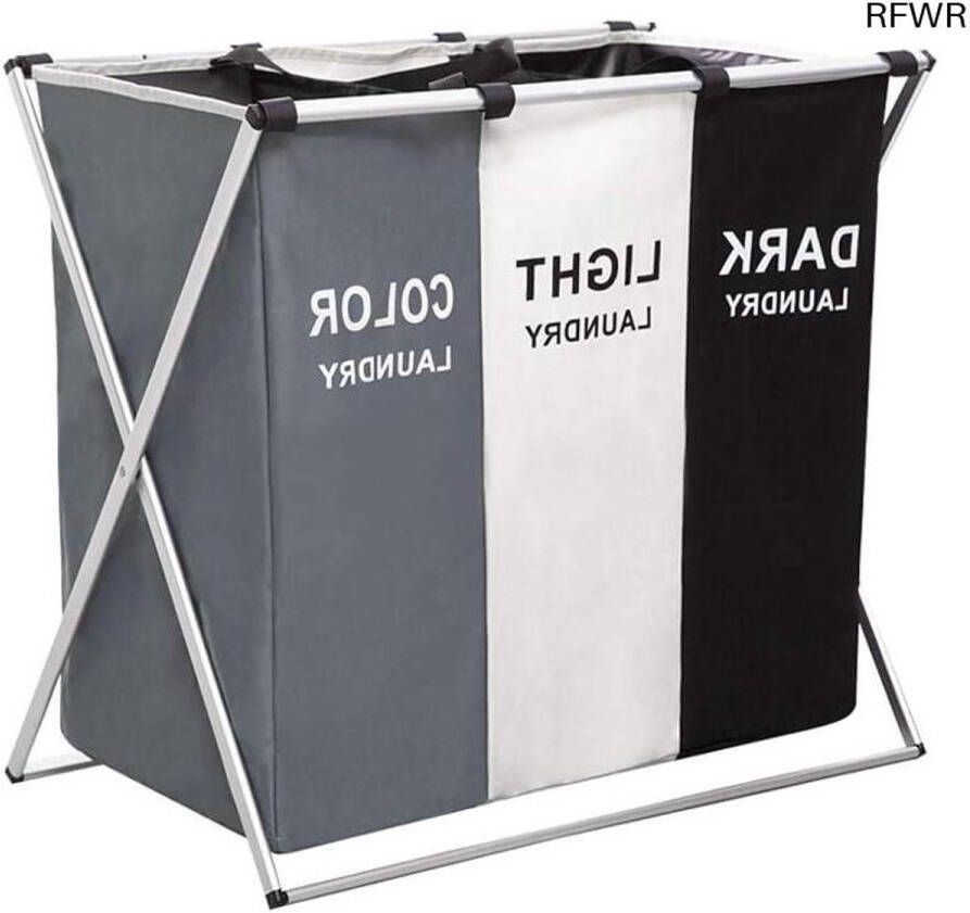 RFWR Wasmand met 3 Vakken Efficiënte Wasverzamelaar met Afneembare Zakken en Wielen