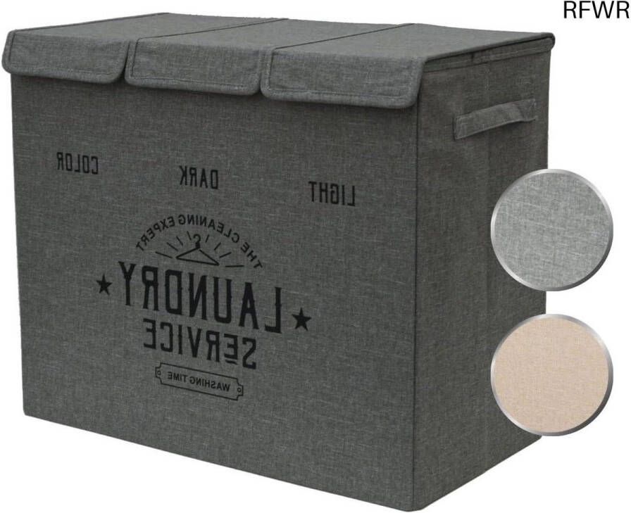 RFWR Wasmand met 3 Vakken en Deksel 84L Opvouwbare Wassorteerder voor Badkamer en Kinderkamer