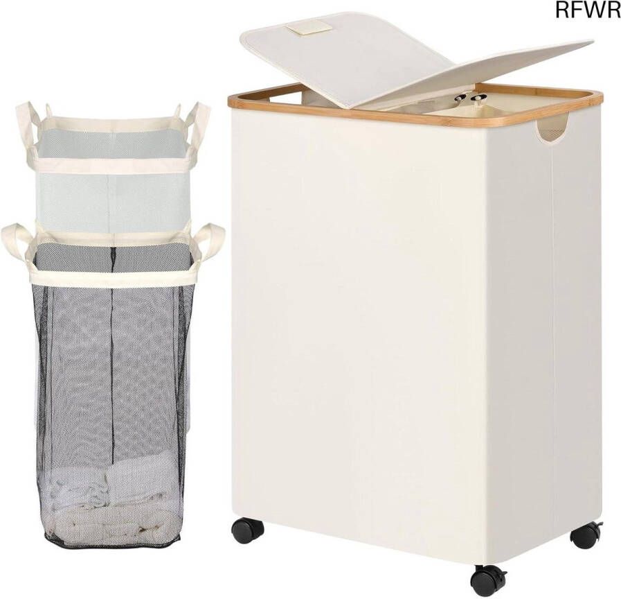 RFWR Wasmand met deksel en wieltjes 160 liter 2 vakken voor eenvoudig sorteren