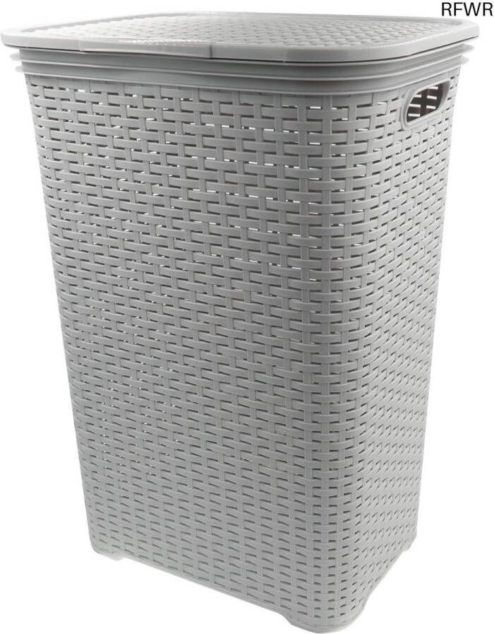 RFWR Wasmand met Deksel Rotan 65 Liter Praktische Wasopslag en Wassorteerder (Grijs)