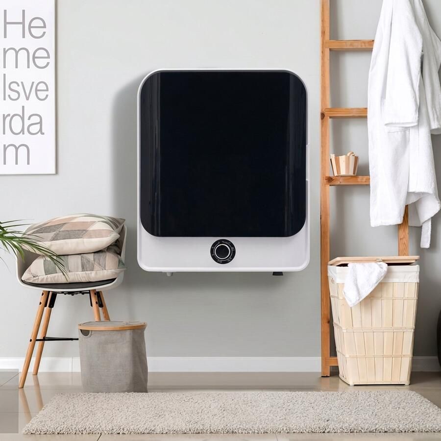 Rolipo Mini wasdroger compacte luchtafvoerdroger 3 kg tot 4 5 kg 830W 5 programma s RVS trommel meerlaagse filtratie wandmontage oververhittingsbeveiliging energielabel G wit 49 5 x 43 5 x 59 5 cm