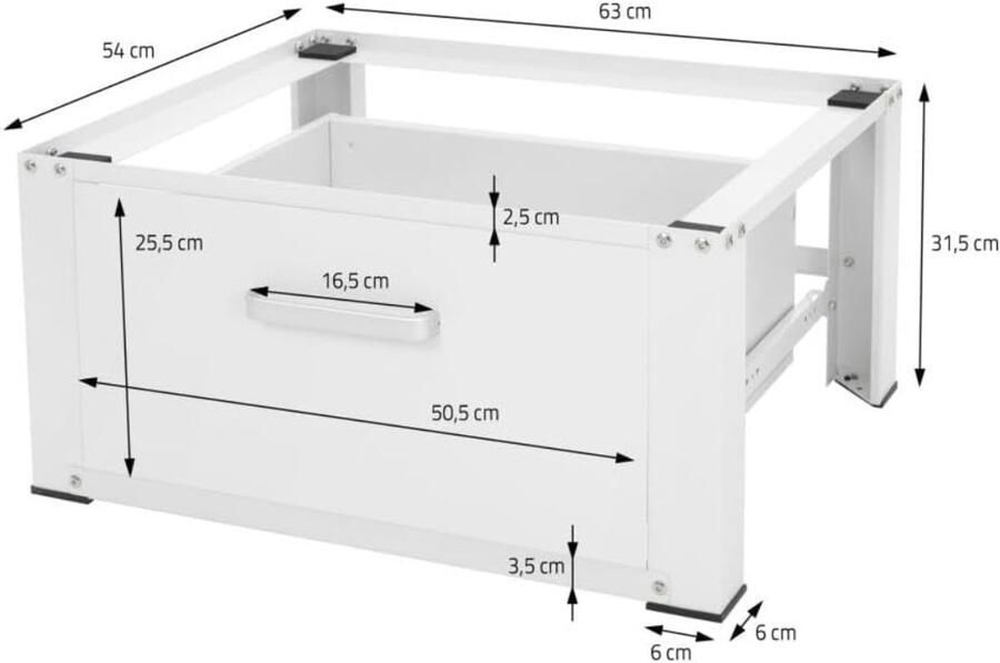 RONN Wasmachine Verhoger Wasmachine Verhoger met Lade Wasmachine Sokkel Met Laadcapaciteit tot 150 KG Wit 63cm x 54cm x 32cm ;9kg
