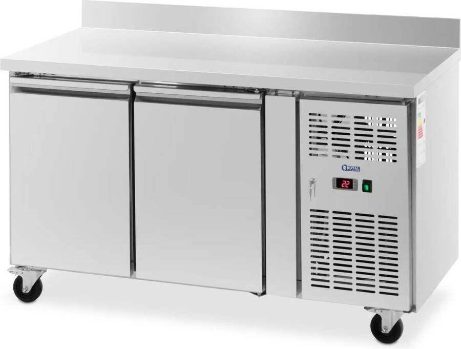 Royal Catering Koeltafel op wielen 260 l 2 compartimenten 136 x 70 cm Klasse B Achterwand RVS