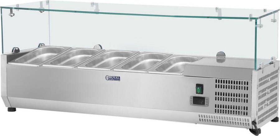 Royal Catering Opzetkoelvitrine 120 x 33 cm 5 GN 1 4 container glasafdekking