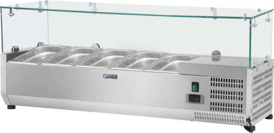 Royal Catering Opzetkoelvitrine 120 x 33 cm 5 GN 1 4 container glasafdekking