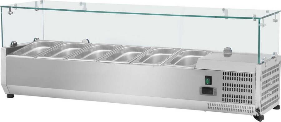 Royal Catering Opzetkoelvitrine 140 x 33 cm 6 GN 1 4 container glasafdekking