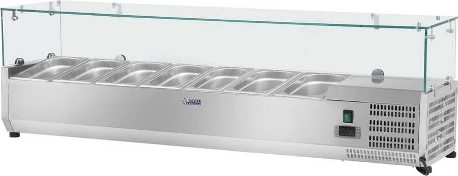 Royal Catering Opzetkoelvitrine 150 x 33 cm 7 GN 1 4 container glasafdekking