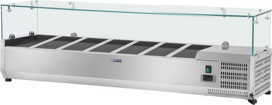 Royal Catering Opzetkoelvitrine 160 x 33 cm 8 GN 1 4 container glasafdekking