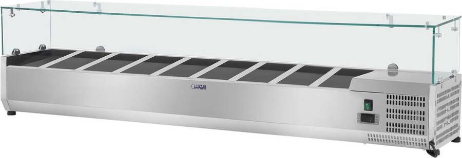 Royal Catering Opzetkoelvitrine 180 x 33 cm 9 GN 1 4 container glasafdekking