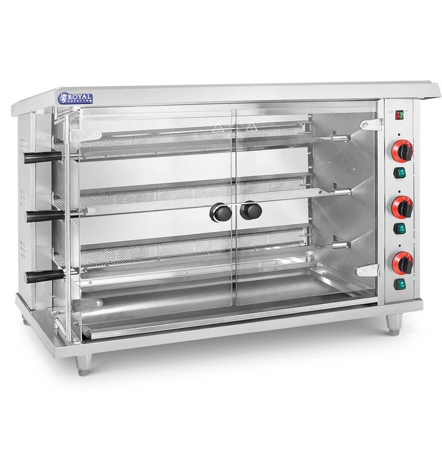 Royal Catering RCGCG-15 Gas Kipgrill 15 kW Drie Spitten Staal en Glas