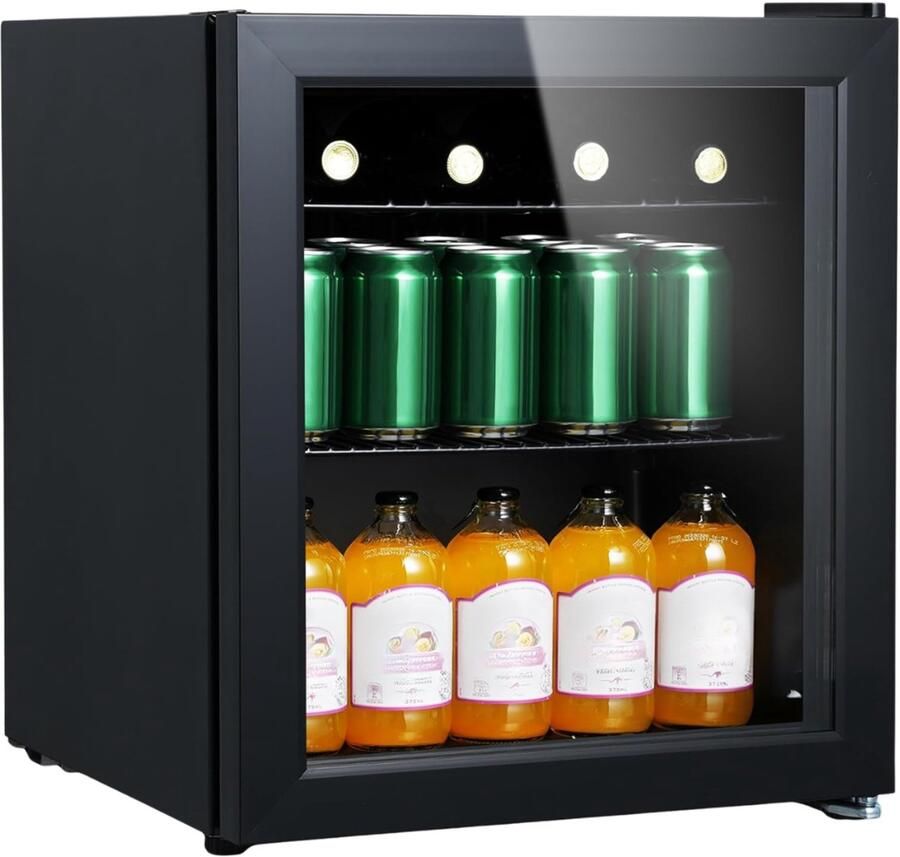 RUX Professionele Horica Minibar Koeling – Wijnkoelkast 48L – Flessenkoelkast met Glazen Deur – Mini Koelkast met Glazen Deur – Kleine Drankenkoelkast – 2 Opslagniveaus – Minibar Zwart 48cm x 43cm x 51cm