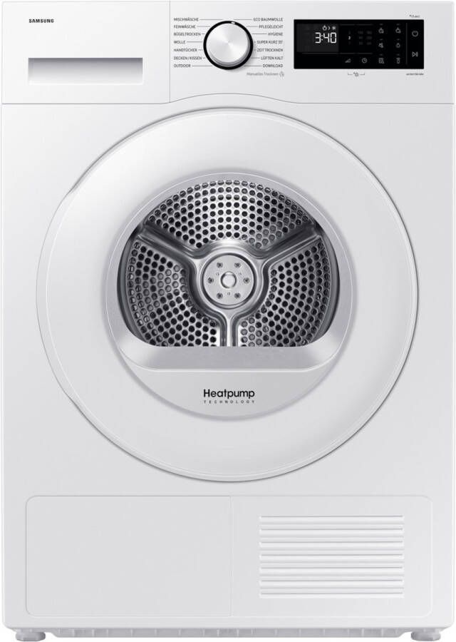 Samsung DV90DG52A0TE Vrijstaand Voorbelading Warmtepomp Wit Knoppen Draaiknop Glazen deur