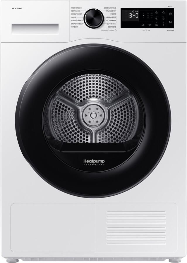 Samsung DV90DG52A0AE Vrijstaand Voorbelading Warmtepomp Wit Draaiknop Glazen deur