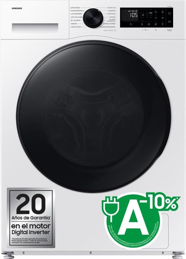 Samsung WD90DG5G34BE Voorbelading Vrijstaand Wit Links Zwart LED