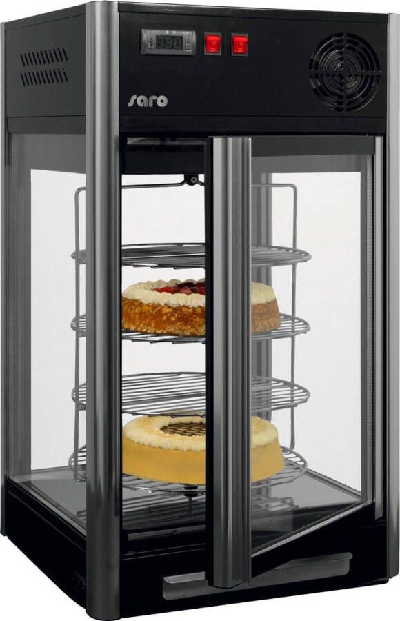 Saro Koelvitrine taart Zwart Gepoedercoat Staal 108 liter Isabell 330-1034