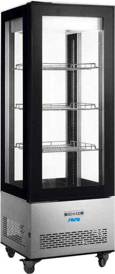 Saro Koelvitrine LEONIE – 400 L – Zwart RVS – Professionele Vitrine met LED en Umluchtkoeling