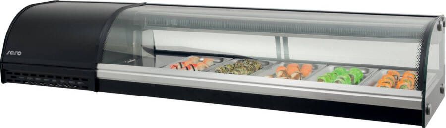 Saro Sushi vitrine B=180cm 7X GN 1 3 Zwart Gepoedercoat Staal SV1800 323-3159