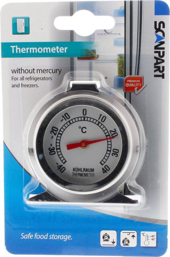 Scanpart koelkast thermometer analoog RVS Ook geschikt voor vriezer Analoge koelkastthermometer Meetbereik temperatuur -40°C tot +40°C - Foto 1