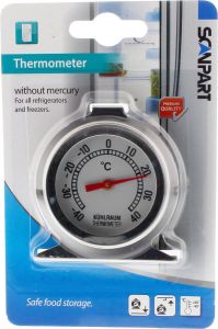 Scanpart koelkast thermometer analoog RVS Ook geschikt voor vriezer Analoge koelkastthermometer Meetbereik temperatuur -40°C tot +40°C