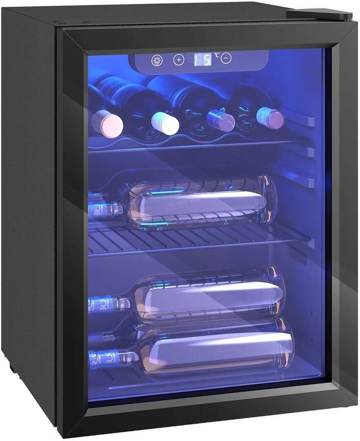 Joorly Wijnkoeler Wijnkoelkast Mini Koelkast Wijnkast Wijnrek Compressor – Touchscreen – Anti-UV glas LED-verlichting 43 X 41 5 X 57 5 ​​cm 16 flessen Zwart - Foto 1