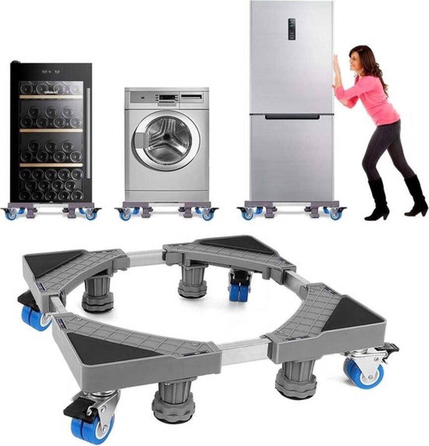 Wasmachine verhoger verstelbaar wasmachine sokkel onderstel met 8 voeten en 4 wielen antislip en schokabsorberend 40-63 cm wasmachinebasis Wasmachine verhoger - Foto 2