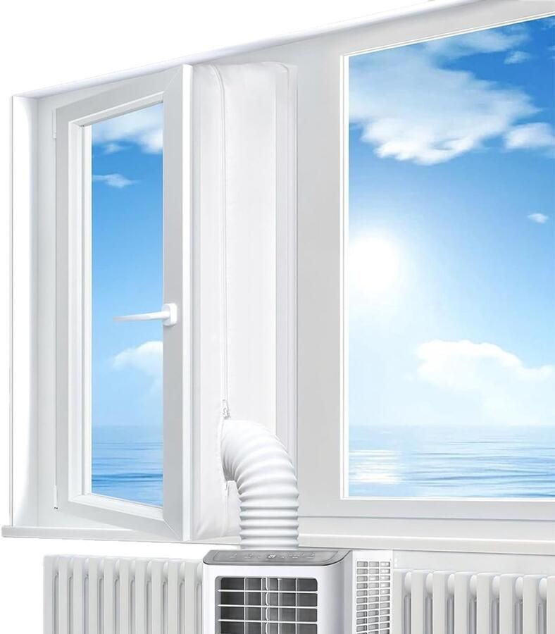 Set voor mobiele airconditioning 400 cm universele afdichting voor airconditioner luchtontvochtiger en wasdroger dubbele ritssluiting zonder boren beperkt warme lucht wit