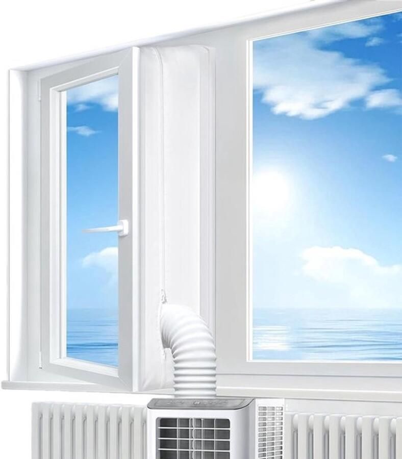 Set voor mobiele airconditioning 400 cm universele afdichting voor airconditioner luchtontvochtiger en wasdroger dubbele ritssluiting zonder boren beperkt warme lucht wit