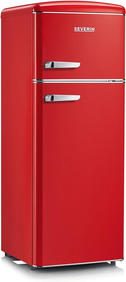 Severin RKG 8944 Retro Koel-vriescombinatie Dubbeldeurs – 206L – Rood – LED Verlichting – Energiezuinig