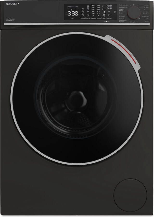 Sharp ESNFL814CBDABX wasmachine 8Kg energie label A-20% 1400RPM 10 jaar motorgarantie Mat Zwart