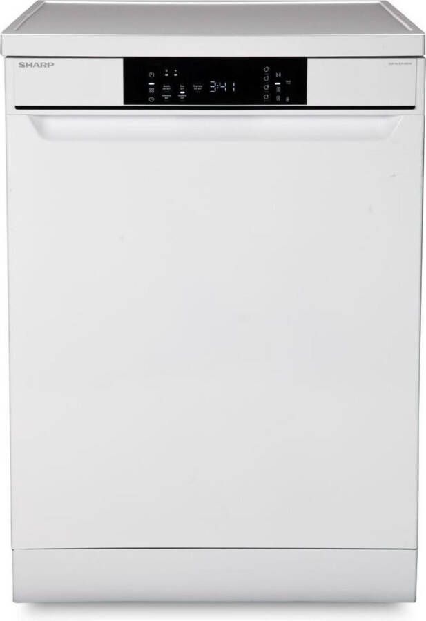 Sharp QWNA1DF45EWEU-vrijstaande vaatwasser-60cm-energie label E-besteklade + topsproeier-wit