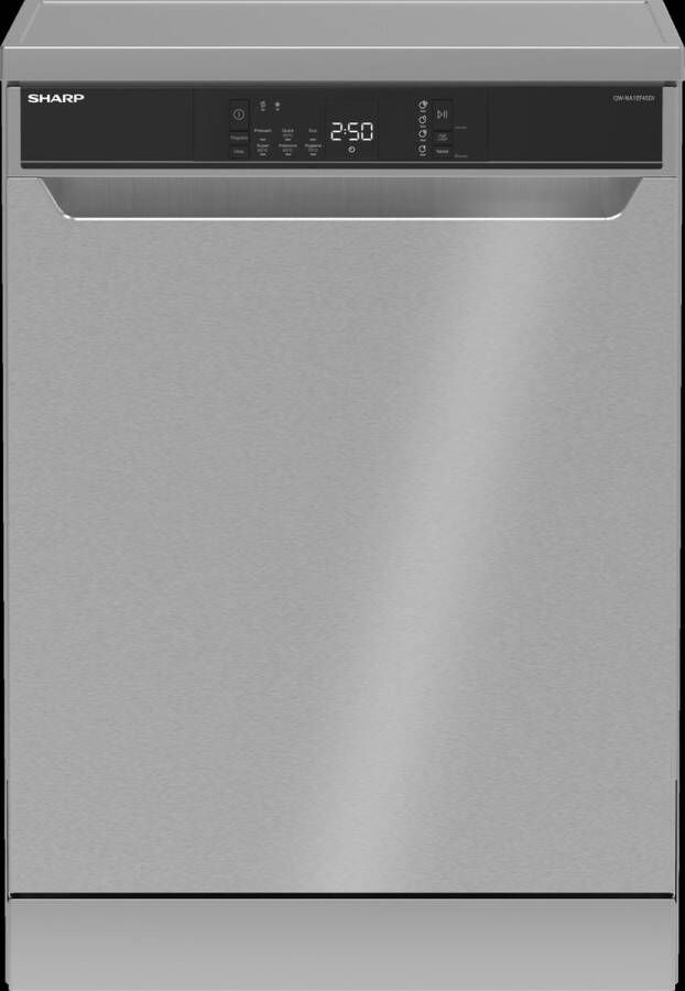 Sharp QWNA1EF45DIEU-vrijstaande vaatwasser-energie label D-6 programma's-zilver met RVS front