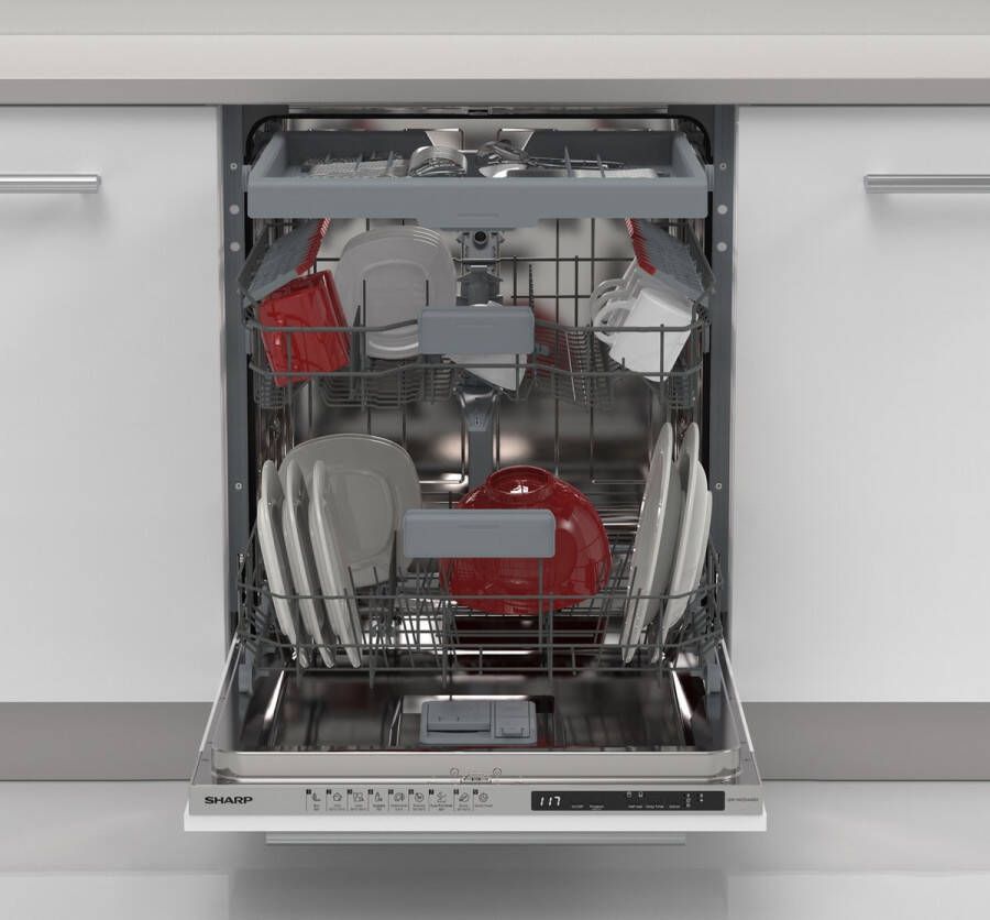 Sharp QWNI25I44BXEU vaatwasser volledig geïntegreerd energie label B besteklade en topsproeier - Foto 2